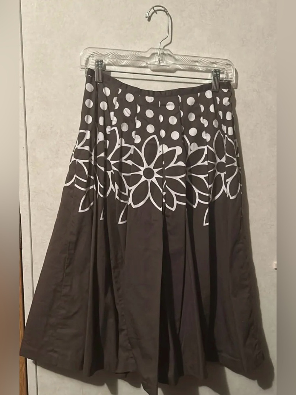 Ideology Brown and White Floral & Polka Dot A-Line Skirt